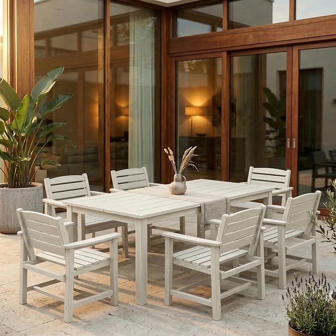 Kingdura 5 Piece Patio Dining Set for 4, 75.2'' HDPE Outdoor Dining Table Set with 2" Umbrella Hole, Weather-Resistant Outdoor Furniture, Table and Chairs Set for Backyard Pool Garden, White