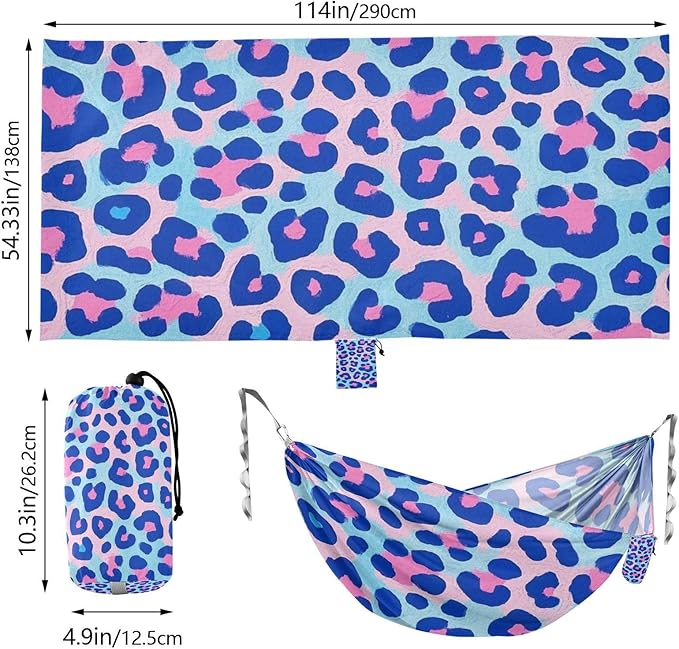 Blue-Pink Leopard Print 330lb Capacity Hammocks Rope Hammock for Outside Patio Garden hamaca con soporte para adultos