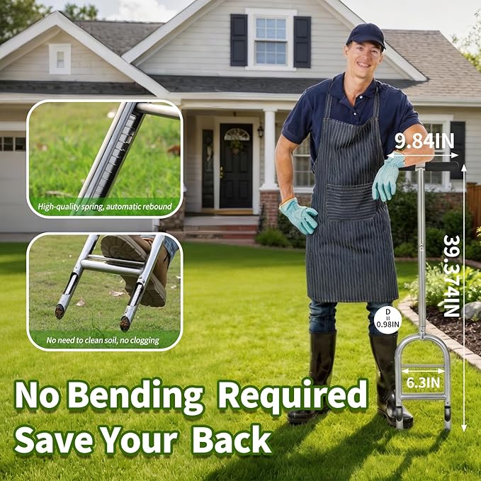 Manual Lawn Aerator Tool - Core Aerator with Step-to-Eject Technology for Never-Clogging Lawn Aeration, Heavy-Duty Steel Construction,Easy DIY Plug Aerator for Healthier Grass and Yard (Green)
