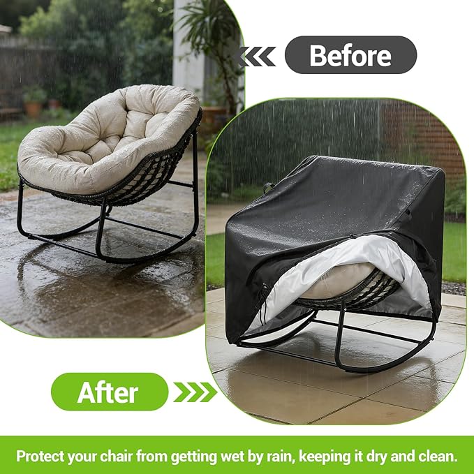 Kasla Patio Chair Cover, Waterproof Heavy Duty Cover for Outdoor Rocking Chair & Rattan Wicker Chair & Swivel Chair (Black, 33"L×35"W×36"H)
