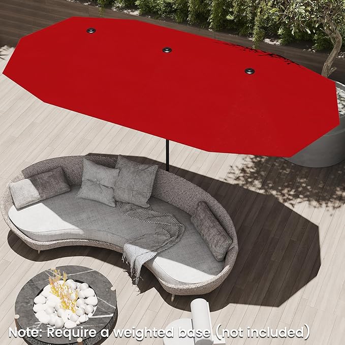 Tangkula 13 FT Large Patio Umbrella, Outdoor Double-Sided Table Market Umbrella w/Crank Handle, 12 Heavy-Duty Ribs, Sun-Protective Rectangular Twin Parasol for Garden Deck Lawn Poolside (Burgundy)