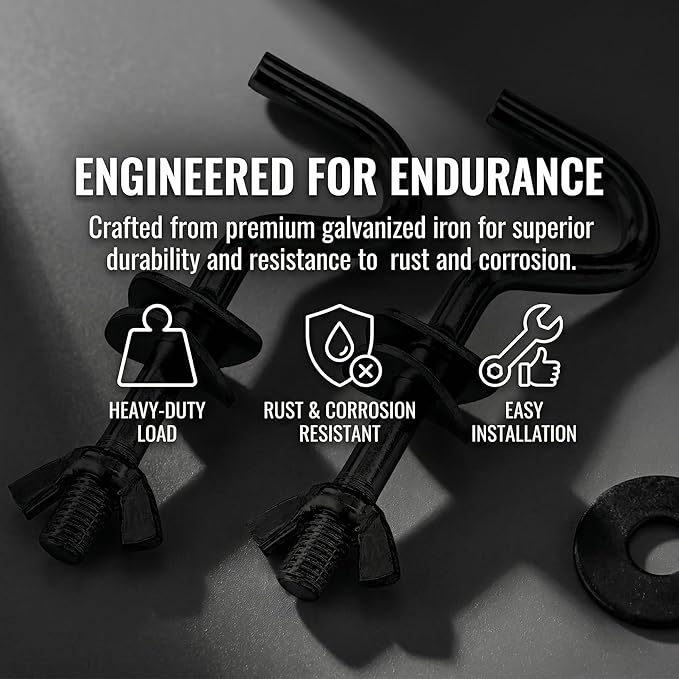 4 Pack Heavy Duty Hammock Hooks, Galvanized Metal Replacement Hardware for Hammock Stand, Fits 1-1/4 to 2 Inch Poles, 3/8 Inch Diameter S-Hooks for Indoor Outdoor Patio Swing & ChairBlack