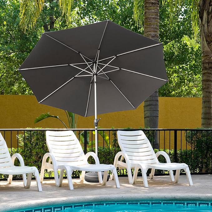 Domi 10FT Patio Umbrella, Outdoor Table Umbrella with Aluminum Pole, UV Protection Waterproof Market Sun Umbrella with Push Button Tilt and Crank for Garden, Deck, Backyard, Pool (Gray)
