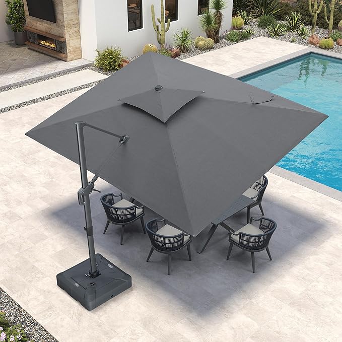 PURPLE LEAF 9' X 12' Double Top Cantilever Patio Umbrella Deluxe Large Outdoor Umbrella Rectangle Offset Umbrella with Fade Resistance for Garden Deck Pool Patio, Mist Grey