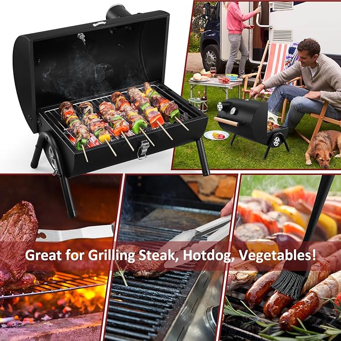 Portable Charcoal Grill Set of 12, Leonyo Tabletop Charcoal Grills, Compact Small BBQ Grill with Griddle Accessories for Outdoor Camping, Patio, Backyard, Beach, RV Traveling