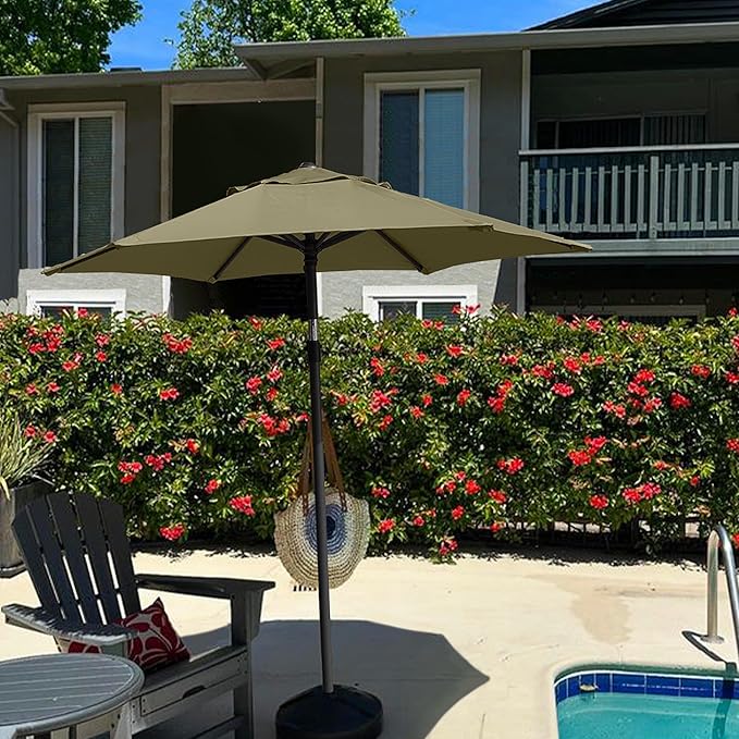 AMMSUN 6ft Patio Umbrella Outdoor Table Umbrellas with Push Button Tilt, UPF50+ Premium Steel Pole and Ribs for Deck, Lawn, Garden, Backyard & Pool (Khaki)