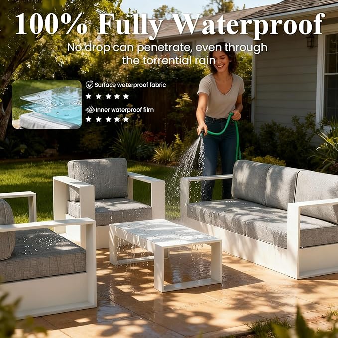 LayinSun Oversized Aluminum Outdoor Furniture, 1 Piece Patio 3-Seat Sofa, Deep Seating and Upgraded 6-inch Cushions for Porch, Balcony, Deck