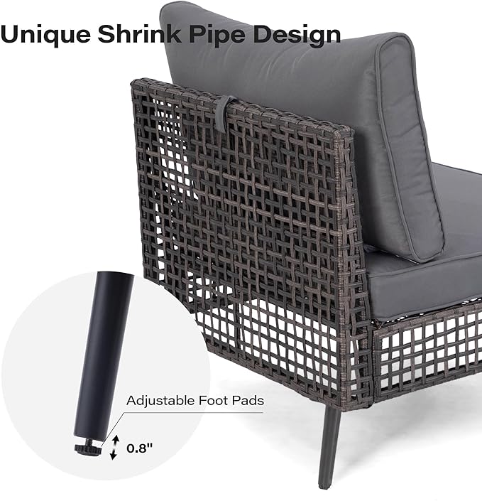LAUSAINT HOME 7 Pieces Outdoor Sectional Sofa Set, All-Weather PE Wicker Rattan Patio Conversation Set with Thick Cushions & Coffee Table, Patio Furniture Set for Garden, Backyard, Porch (Gray)
