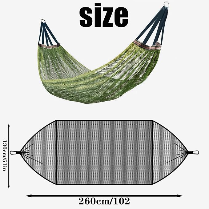 Hammock, Super Soft Breathable Nylon Mesh with Thick Rope, Heavy-Duty 200KG Capacity, Portable Outdoor & Indoor Camping Hammock, Includes Tree Straps, Carabiners & Bag(Army GreenX-Large)