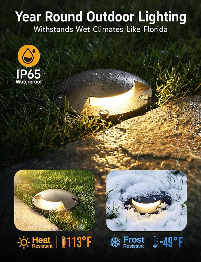 Gardenreet Landscape Well Light - Brass Outdoor Wired LED In-Ground Lighting, 12V Waterproof Ip65 Low Voltage Fixture, Antique Bronze for Deck Lawn Walkway Without MR16 Bulb