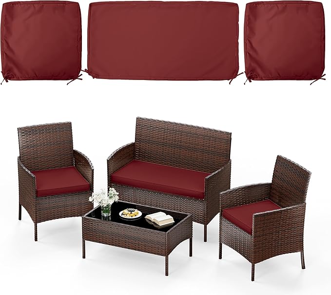 3 Pack of Outdoor Seat Cushion Replacement Set Suitable for 4 Pieces of Wicker Rattan Furniture Terrace Guest Set Sofa Chair (36x18x2, 18x18x2), Only Cover