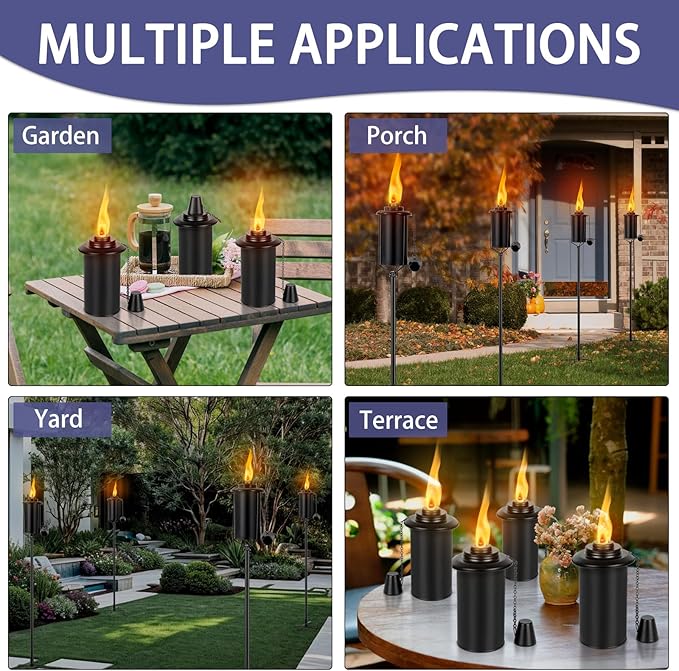 Nonley 4 Pack Metal Torch for Outside [Upgraded], 16oz Metal Garden Torches Outdoor Citronella Torches with 4-Prong Grounded Stake, Flame Torch Light for Backyard Patio Pathway Party 61" Tall