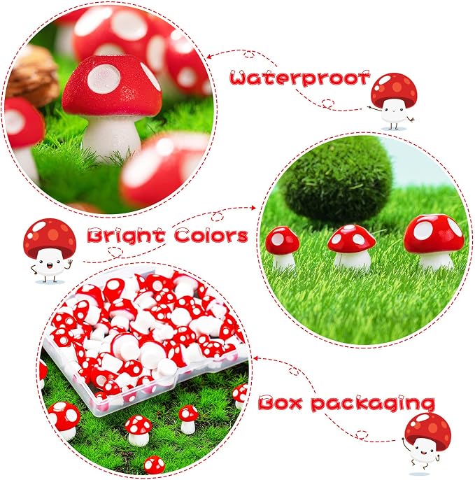 120 pcs Mini Resin Mushrooms for Garden | Tiny Mushrooms, Garden Decoration, Bonsai Micro Landscape, Statue Decoration