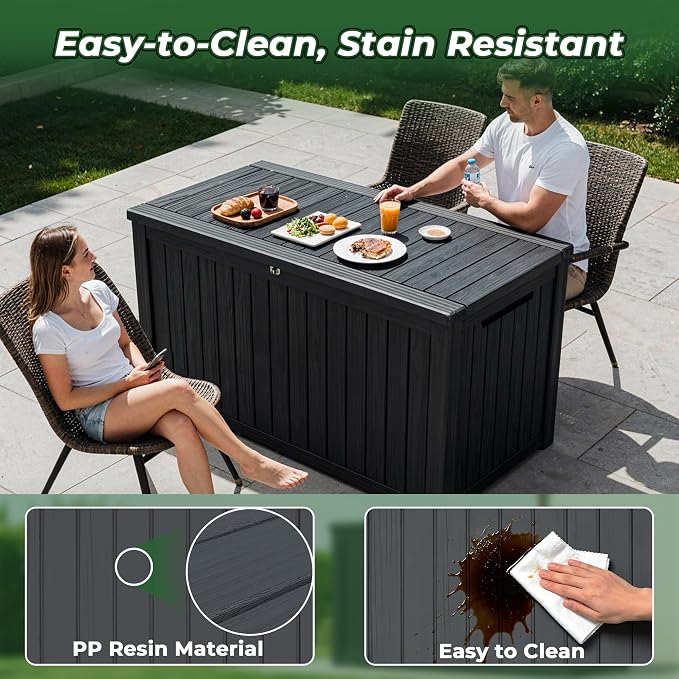200 Gallon Deck Box, Lockable Waterproof Storage Box, Outdoor Storage Bin for Package Delivery, Patio Cushions, Gardening Tools，Pool Accessories and Sports Equipment (Black,200 Gallon)