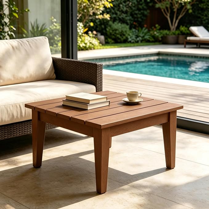 WestinTrends Ashore Outdoor Coffee Table, 32 Inch All Weather Poly Lumber Adirondack Patio Coffee Table Square Low Table, Teak