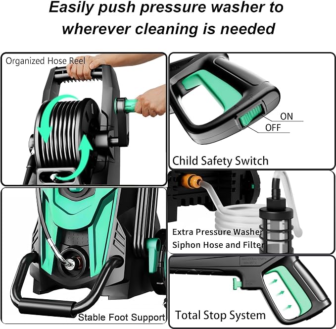2026 Upgrade Pressure Power Washer 4700PSI with 4 Quick Connect Nozzles,Inlet Hose & Filter, Foam Cannon for Cars/Fences/Driveways/Patios/Home,Blue