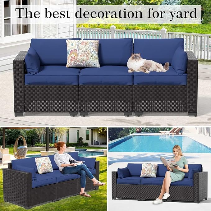 YLGJ&TIDY Outdoor Patio Furniture Set, 3-Seat Patio Sofa, All-Weather PE Rattan Sectional Conversation Set, Waterproof Couch w/Thick Cushions, Deep Seat, High Backrest for Backyard, Poolside, Porch