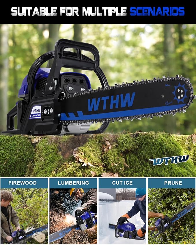 58 cc Gas Powered Chainsaw, 20 in & 18 in Quick-Switch Bars – 550 ml Fuel 260 ml Oil Tanks, Automatic Chain Oiler, Centrifugal Air Filter, Quick Start, Inertial Chain Brake (Black)