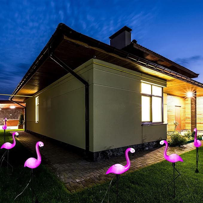 Mudder 3 Pieces Flamingo Solar Lights Outdoor, Pink Flamingo Solar Lights Outdoor Waterproof Lawn Garden Ornaments Yard Stake Garden Decor for Pathway, Patio, Lawn, Birthday