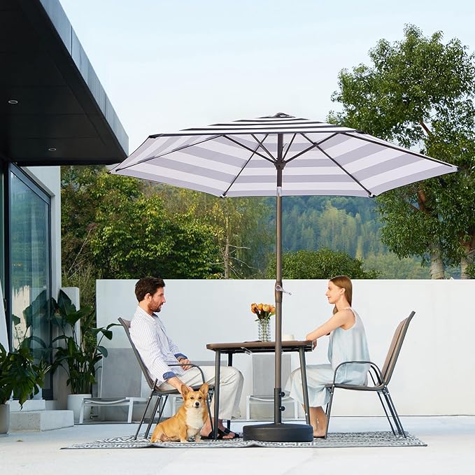 JEAREY 7.5FT Patio Umbrella Market Table Umbrella with 6 Sturdy Ribs, Push Button Tilt/Crank Outdoor Umbrella for Garden, Deck, Backyard, Pool, Black & White Stripe