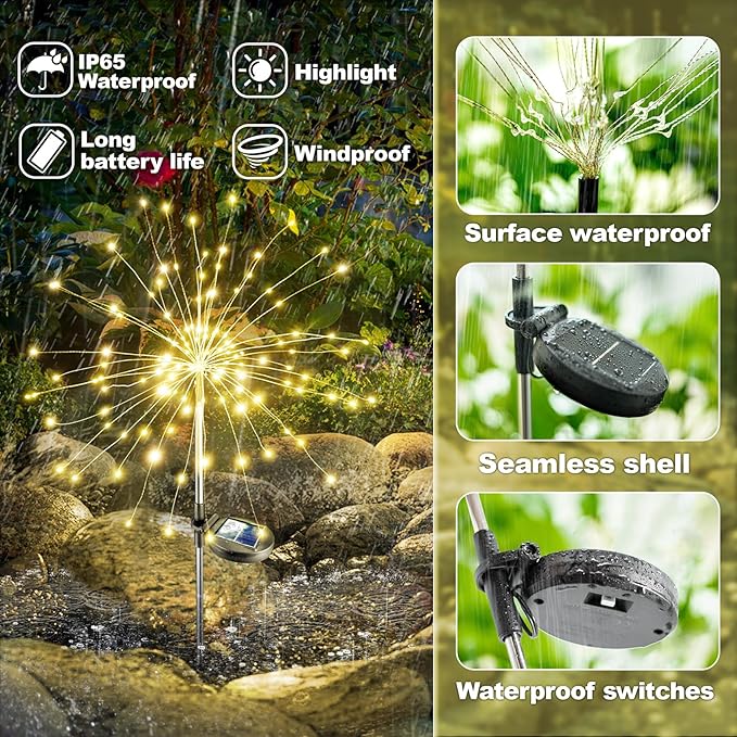 Anordsem Solar Lights Outdoor Waterproof: Garden Light Solar Powered for Yard Outside - Sparkler Fireworks Twinkle Lighting Path Decor 6 Pack - LED Starburst Gardening Gifts for Women Mom Wife
