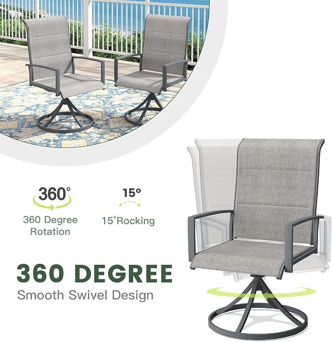 Outdoor Dining Set for 4, 37.8" Outdoor Dining Table with Umbrella Hole and Padded Textilene Patio Swivel Chairs, 5 Pieces Patio Table and Chairs Set for Garden Backyard, Grey