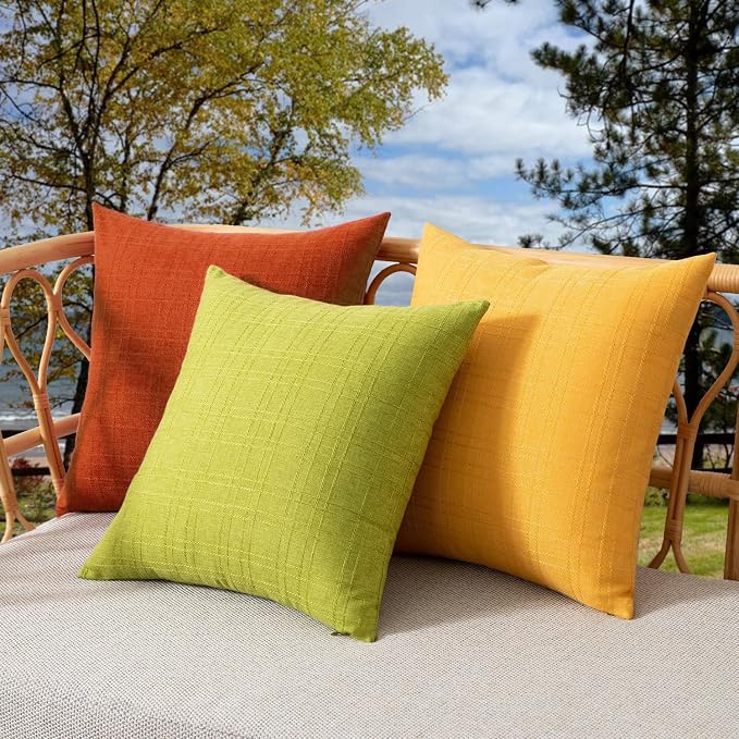 Kevin Textile Outdoor Waterproof 22”x22” Pillow Covers 2 Pack, Dark Orange | Water Resistant, Soft Faux Linen-cotton Yarn-dyed Woven Texture Throw Pillow Covers for Tent Patio Garden Couch Sofa