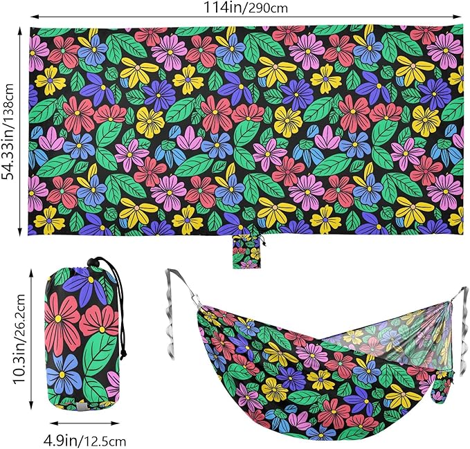 Camping Hammock Outdoor Hammocks for Outside Flower 1 Beach Trees Portable Lightweight with Pockets Tree Straps Indoor