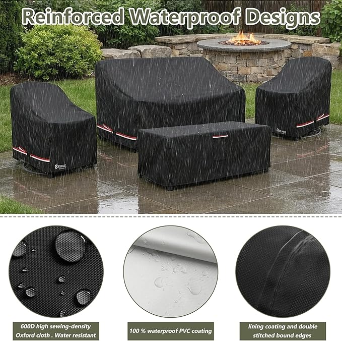 Bitubi Outdoor Waterproof Patio Furniture Covers 4-Piece Set for Swivel Rocker Chairs, Patio 3-Seater Sofa 76in, Coffee Table 48in, Heavy Duty 600D Tough Canvas, Black
