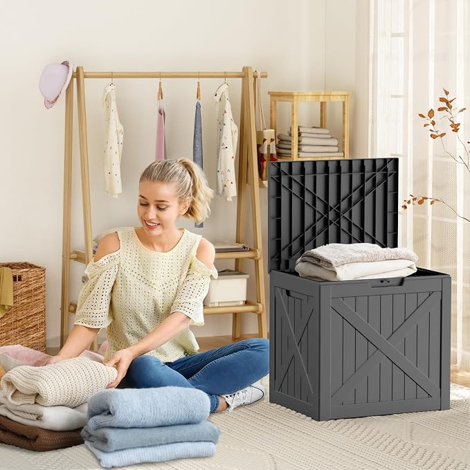 32 Gallon Outdoor Storage Box - Weather-Resistant Resin Deck Box with UV Protected, Waterproof for Package Delivery, Patio Cushions, Gardening Tools (Black, 32 Gallon)