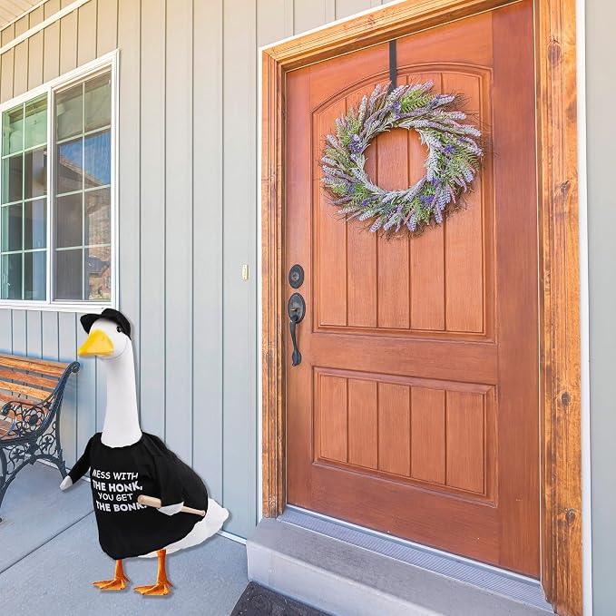 Porch Goose Outfit Costume Mess with The Honk You Get The Bonk Baseball Goose Clothes with Wood Bat Warning Porch Sign for Plastic Cement Goose Statue Garden Lawn Yard Patio Outdoor Decor