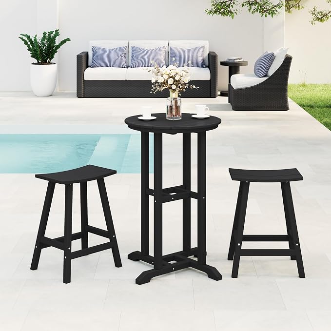 Costaelm Outdoor Bar Table, 37" Counter Height Round Patio Cocktail Bar Table, Patio Bar Table Bistro Dining Table Pub Table for Front Porch Deck, Backyard, Garden, Black