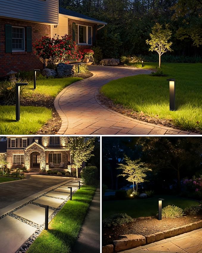 SUNVIE LED Low Voltage Landscape Lighting Kit Outdoor Waterproof Low Voltage Pathway Lights Wired with Spotlights 3000K Modern Outdoor Landscape Lights with Connectors for Path Yard Garden, 12 Pack