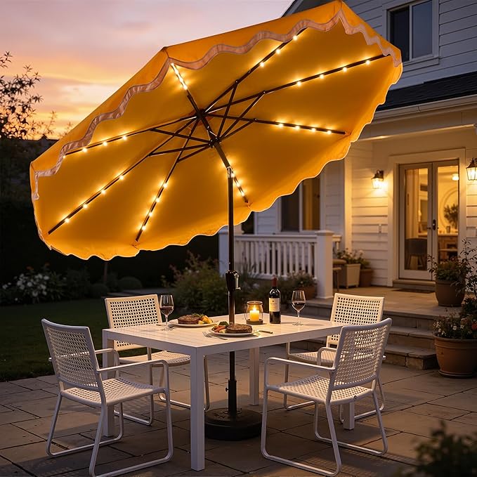 Weaxty 10FT Patio Umbrella, Trendy Color Scalloped Edge, UV-Resistant Canopy Outdoor Table Market Umbrella, Tilt Adjustment, Crank, Heavy-duty 8 Ribs for Backyard Poolside Deck Beach Lawn Backyard