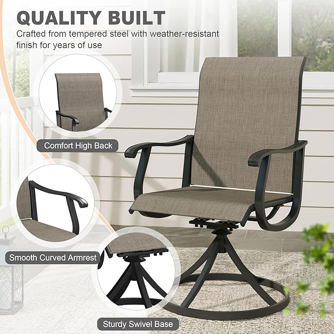 VICLLAX 9 Pieces Outdoor Patio Dining Set, 60" Round Wrought Iron Metal Outdoor Table with Umbrella Hole and 8 Swivel Textilene Chairs for Lawn,Garden,Porch,Black/Brown