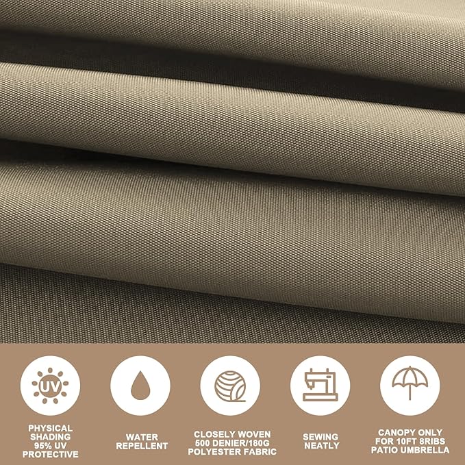 10ft Patio Umbrella Replacement Canopy for 8 ribs, Fits Hanging Offset Cantilever Market Outdoor Patio Shades，Canopy Only