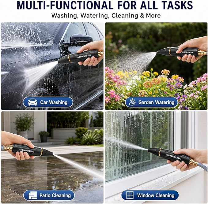 High Pressure Water Gun Hose Nozzle 2026 Upgraded Home Car Wash & Garden Sprayer Cannon Powerful Cleaning the Floor&windows Booster Wand Set Attachment Pet Bathing Jet Sweeper Tool Adjustable