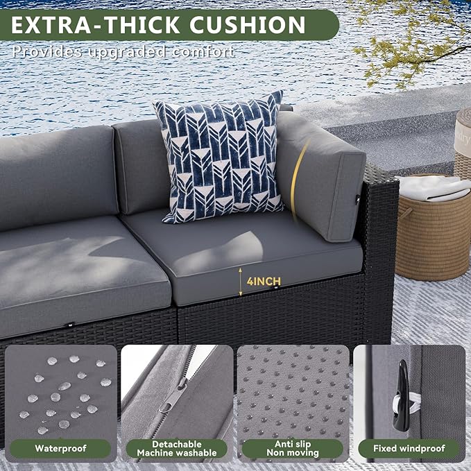 Aoxun 8 Piece Patio Furniture Set with 44” Fire Pit Table Wicker Rattan Patio Sectional Sofa Set Outdoor Seating Furniture with Thickened Cushion, Grey
