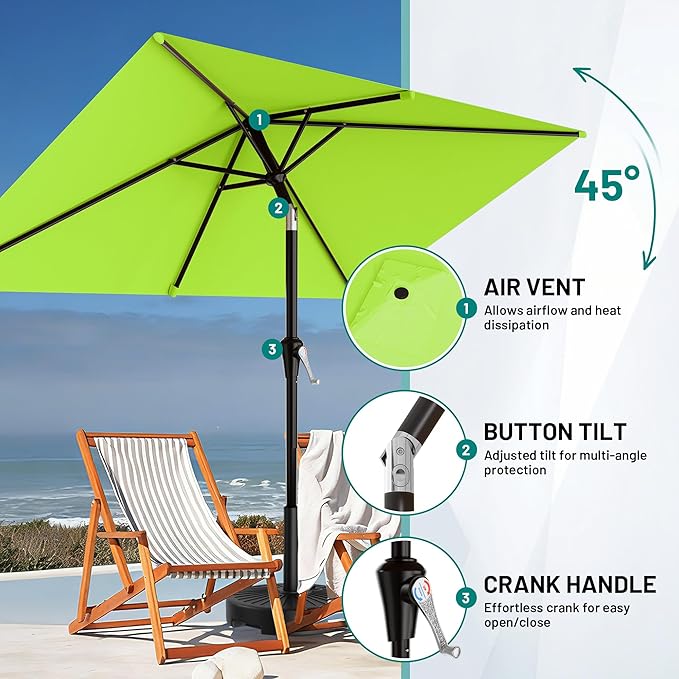 AreShark 6.5' x 10' Rectangular Patio Umbrellas for Outdoor, Outdoor Table Umbrella, Large Outdoor Patio Umbrellas with 6 Sturdy Ribs for Pool, Garden, Deck & Market (Apple Green)