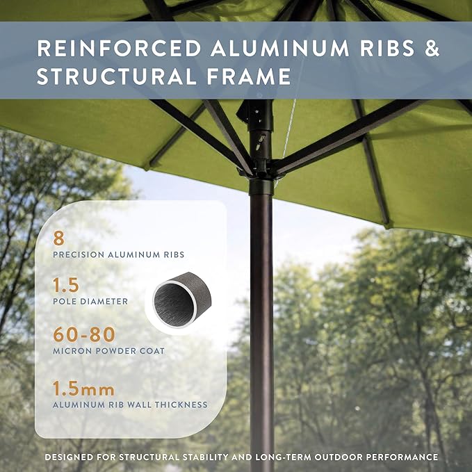 California Umbrella 10-Year Protection 9 Ft Outdoor Patio Umbrella, Pacifica Fade-Resistant Fabric, Auto-Tilt, Heavy Duty Aluminum Frame, 8 Reinforced Ribs for Pool or Deck, Bronze Pole, Ginkgo