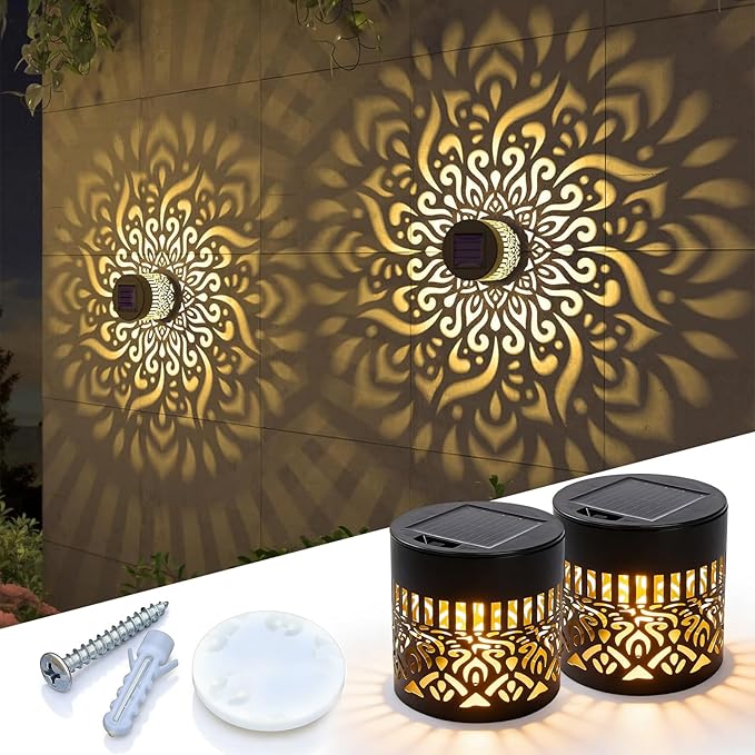 Decorative Solar Mandala Lights, 2026 New Mandala Solar Lights Outdoor, Mandala Theme Waterproof Fence Light, Shadow Projection Landscape Lighting for Backyard,Patio,Walkway,Lawn,Porch Decor (#B,2)