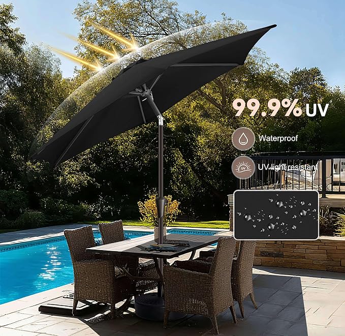 7.5FT Outdoor Patio Umbrella - Table Umbrella Waterproof UV Protection, Sombrillas de Patio with Push Button Tilt, Sun Umbrella for Pool, Porch, Garden, Deck, Backyard (Black)