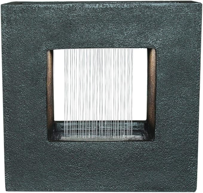 HI-LINE 21.75" LED Lighted Square Stone Rainfall Outdoor Garden Fountain with Planter