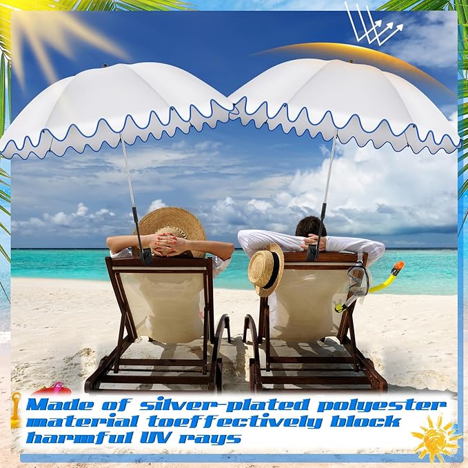 Abbylike 2 Pcs Scalloped Chair Umbrella with Universal Adjustable Clamp 38'' Portable Wheelchair Umbrella UPF 50+ Camping Chair Parasol with Bag for Outdoor Patio Lawn