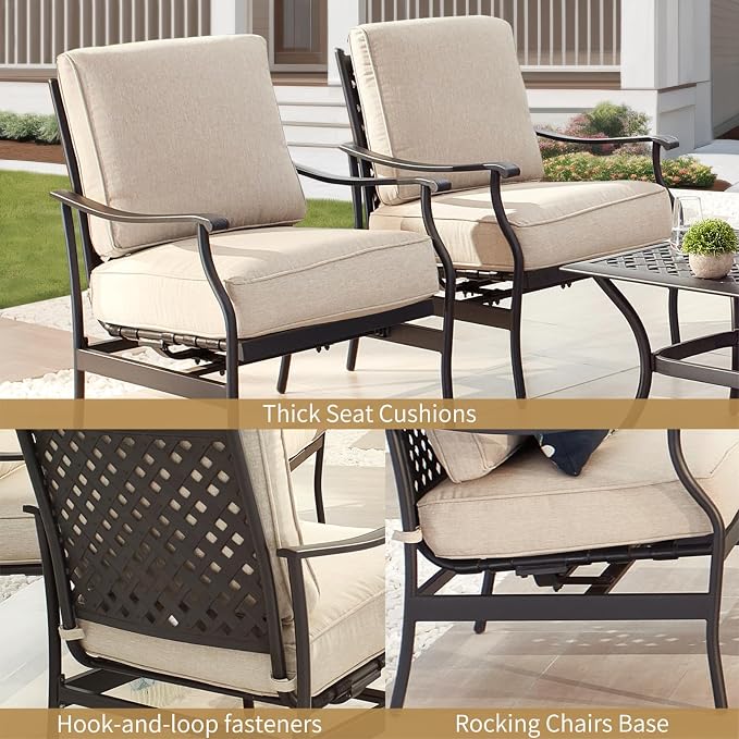 Patio Conversation Set 6 Pieces Outdoor All Weather Furniture Seating Sets with Beige Thick Cushions