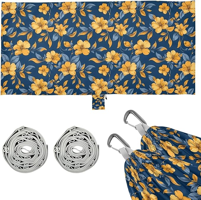 Camping Hammock Outdoor Hammocks for Outside Yellow Flowers RoyalBlue Beach Trees Portable Lightweight with Pockets Tree Straps Indoor Small