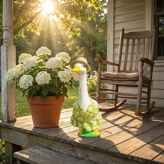 Daisy Goose Outfits 3Pcs Bikini Set for 23" Porch Goose - Spring & Summer Porch Goose Decor with Straw Hat, Daisy Print Top and Skirt, Cute Beach Bikini Goose Outfits for Lawn Garden Patio