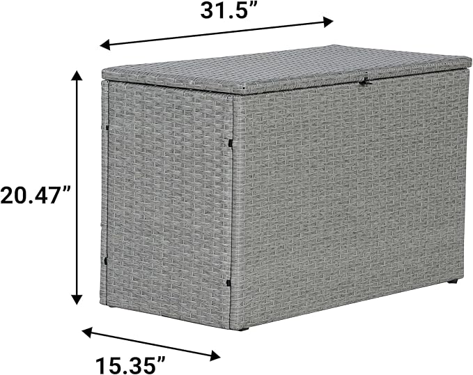 Eyely KRT1000A Elio 31.5" Modern Minimalist Outdoor Faux Wicker Deck and Patio Storage Box, Gray