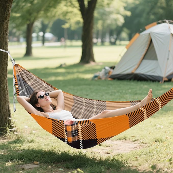 Orange Brown Square 330lb Capacity Hammocks for Camping with Portabl Carry Bag Indoor Hammock for Patio Backyard Lounge Base hamaca de Algodon para Jardin