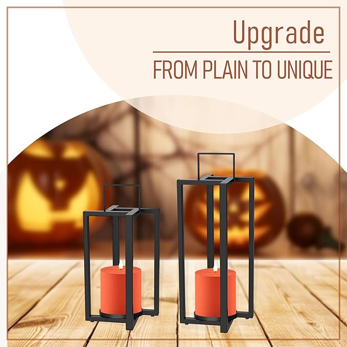 smtyle 4"X4" Orange Plastic Battery Operated Flickering Frosted Flameless LED Pillar Candles with Remote Set of 2 for Decor Home Ambience